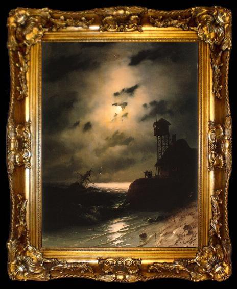 framed  Ivan Aivazovsky Moonlit Seascape With Shipwreck, ta009-2